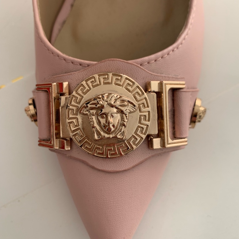 Versace Pink Heels with Medusa Embellishment